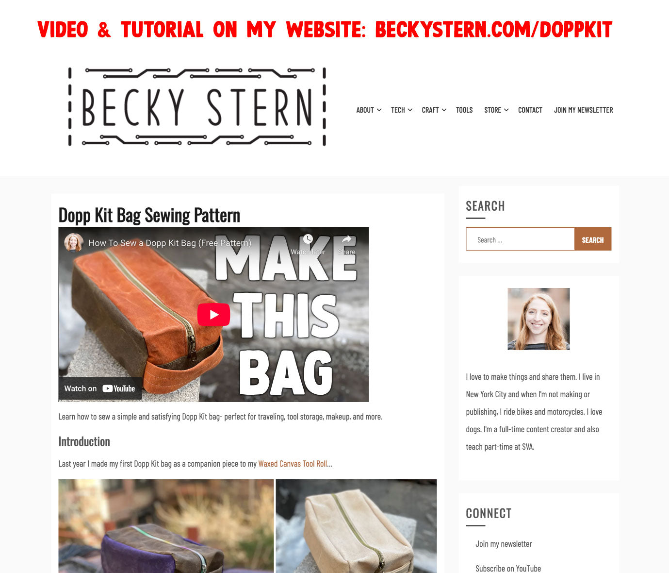 Sewing Pattern for Dopp Kit Bag